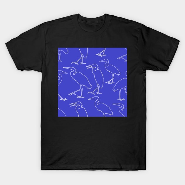 Blue Heron Walking White Line on Medium Blue Repeat 5748 T-Shirt by ArtticArlo